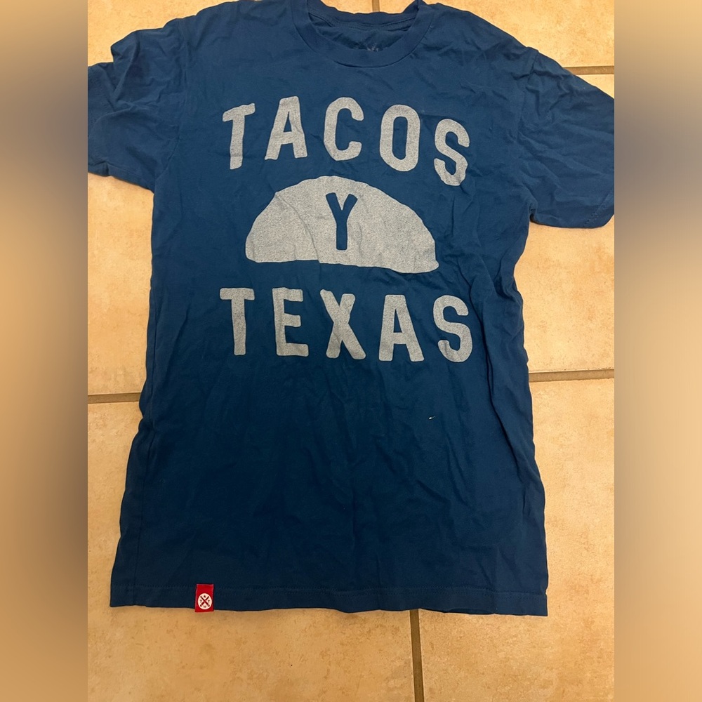 Tumbleweed Texstyles blue white tacos texas shirt